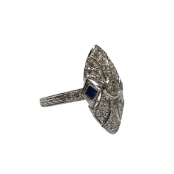 JR9564ZK - Diamond and Blue Sapphire Filigree Ring Set in 18K White Gold Setting
