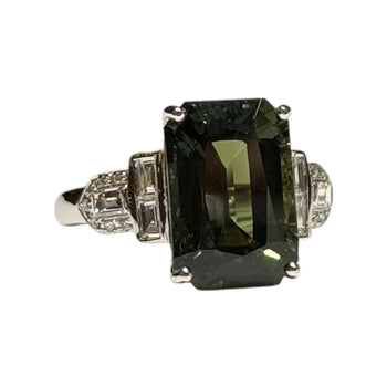 JR0010NK - Green Sapphire with Diamond Ring Set in 18K White Gold Setting