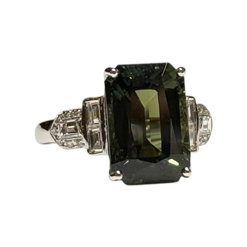 JR0010NK - Green Sapphire with Diamond Ring Set in 18K White Gold Setting
