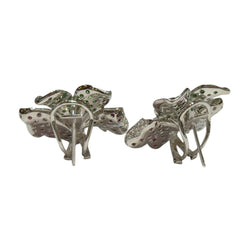 JE0046OK - Ruby, Tsavorite, and Diamond Flower Earrings Set in 18K White Gold Setting