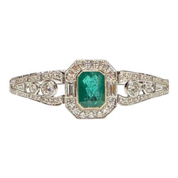 JB0113K - Emerald with Diamond Art Deco Style Bracelet Set in 18K White Gold Setting