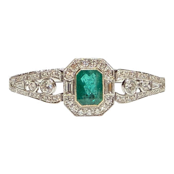 JB0113K - Emerald with Diamond Art Deco Style Bracelet Set in 18K White Gold Setting