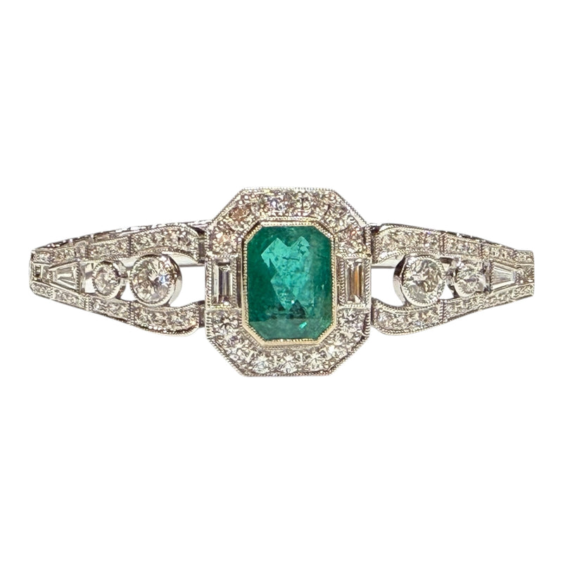 JB0113K - Emerald with Diamond Art Deco Style Bracelet Set in 18K White Gold Setting