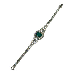 JB0113K - Emerald with Diamond Art Deco Style Bracelet Set in 18K White Gold Setting