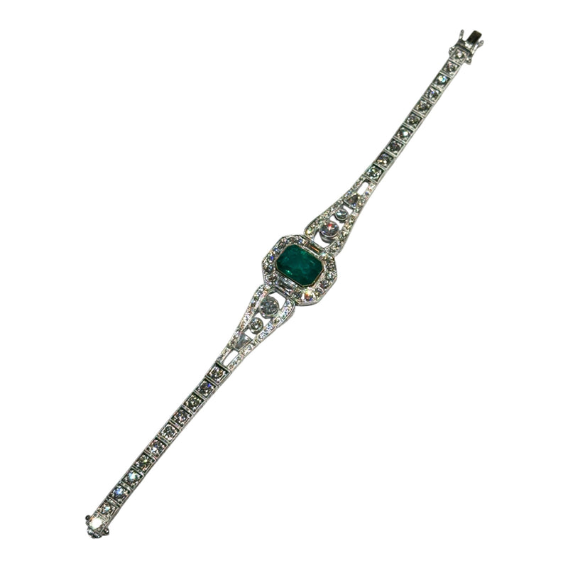 JB0113K - Emerald with Diamond Art Deco Style Bracelet Set in 18K White Gold Setting