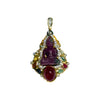 JP0097K - Carved Ruby with 9 Lucky Gems and Diamond Pendant Set in 18K Gold Setting