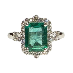 JR0408K - Emerald with Diamond Ring Set in 18K White Gold Setting