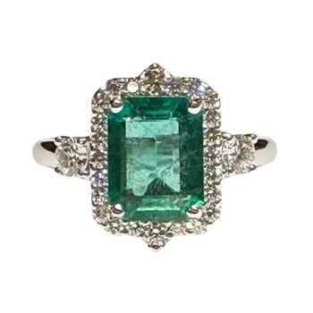 JR0408K - Emerald with Diamond Ring Set in 18K White Gold Setting