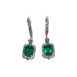 JE0299K - Emerald with Diamond Earrings Set in 18K White Gold Setting