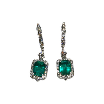 JE0299K - Emerald with Diamond Earrings Set in 18K White Gold Setting