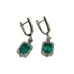 JE0299K - Emerald with Diamond Earrings Set in 18K White Gold Setting