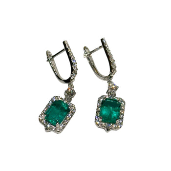 JE0299K - Emerald with Diamond Earrings Set in 18K White Gold Setting