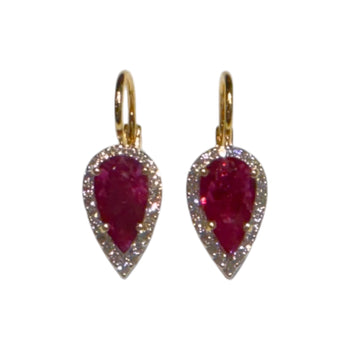 JE0292K - Ruby with Diamond Leverback Earrings Set in 18K Gold Setting