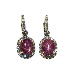 JE0335K - Star Ruby with Diamond Leverback Earrings Set in 18K Gold Setting