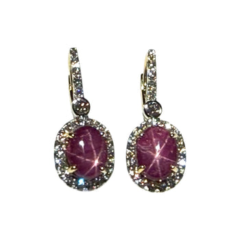 JE0335K - Star Ruby with Diamond Leverback Earrings Set in 18K Gold Setting
