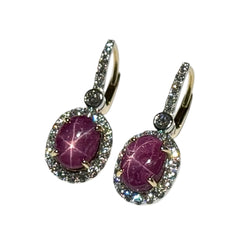 JE0335K - Star Ruby with Diamond Leverback Earrings Set in 18K Gold Setting