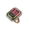 JR0321K - Watermelon Tourmaline, Pink Sapphire, Tsavorite and Diamond Ring Set in 18K Rose Gold Setting