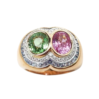 JR0360K - Pink Sapphire and Tsavorite with Pastel Blue Sapphire & Diamond Ring Set in 18K Rose Gold Setting