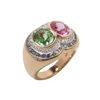 JR0360K - Pink Sapphire and Tsavorite with Pastel Blue Sapphire & Diamond Ring Set in 18K Rose Gold Setting
