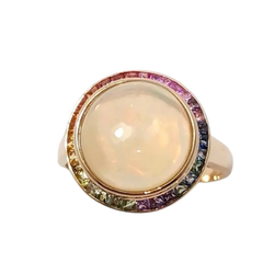 JR0339K - Opal with Fancy Sapphire Ring set in 18K Rose Gold Setting
