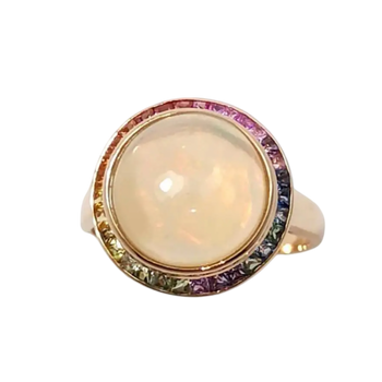 JR0339K - Opal with Fancy Sapphire Ring set in 18K Rose Gold Setting