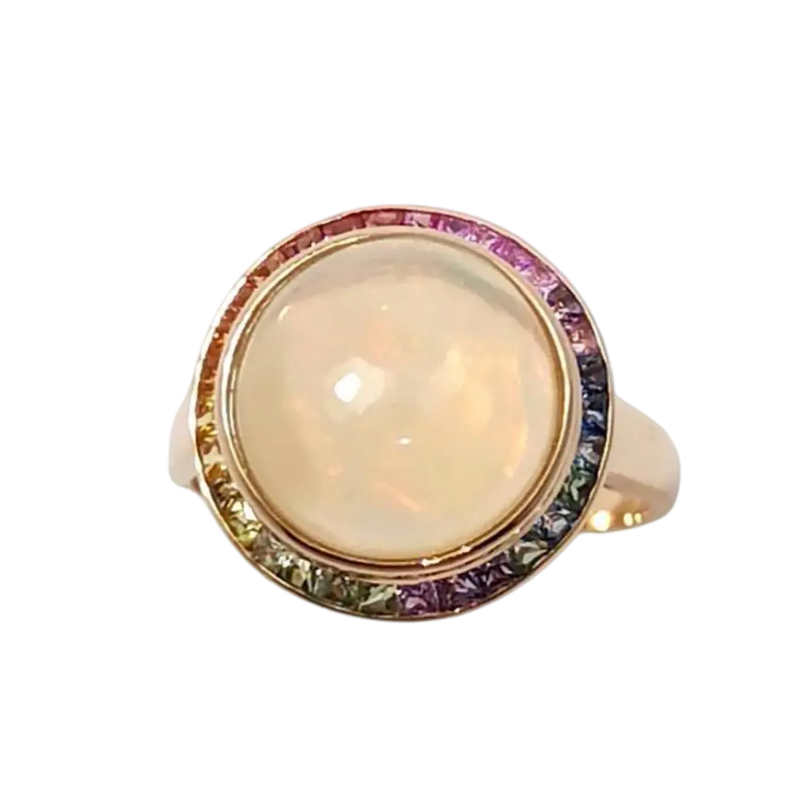 JR0339K - Opal with Fancy Sapphire Ring set in 18K Rose Gold Setting