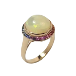 JR0339K - Opal with Fancy Sapphire Ring set in 18K Rose Gold Setting