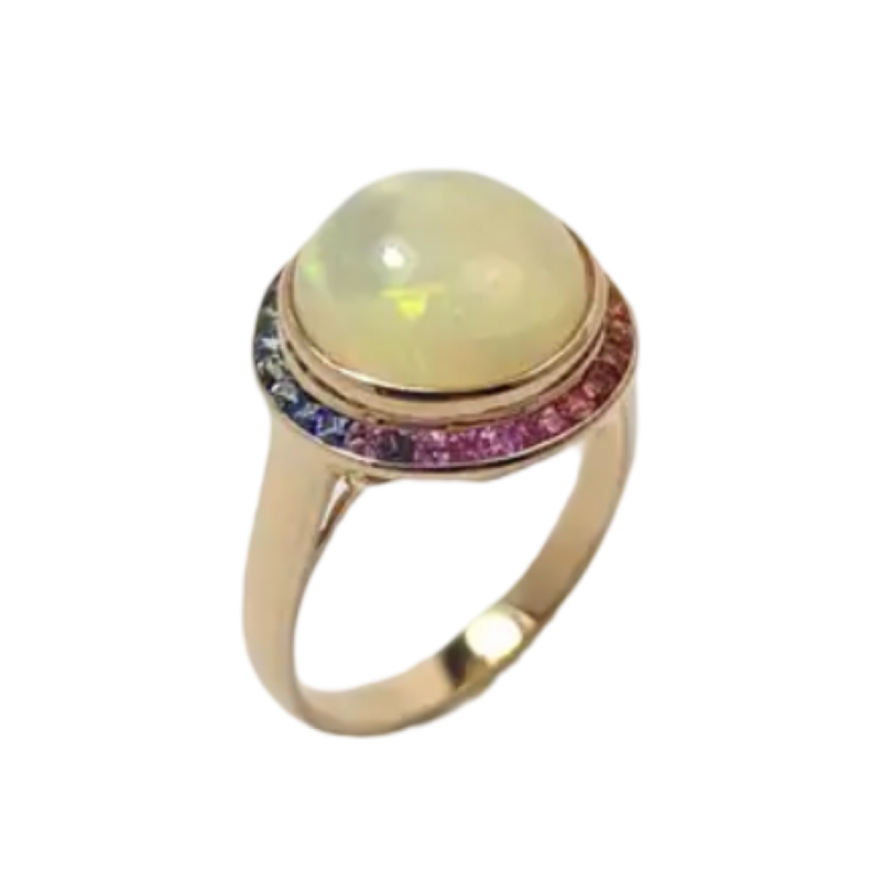 JR0339K - Opal with Fancy Sapphire Ring set in 18K Rose Gold Setting