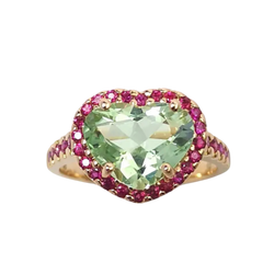 JR0085L - Mint Green Tourmaline with Ruby Ring set in 18K Rose Gold Setting