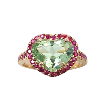 JR0085L - Mint Green Tourmaline with Ruby Ring set in 18K Rose Gold Setting