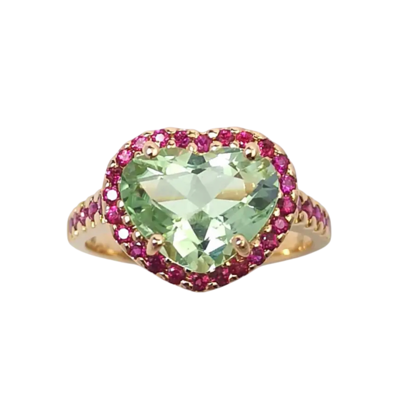 JR0085L - Mint Green Tourmaline with Ruby Ring set in 18K Rose Gold Setting