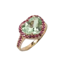 JR0085L - Mint Green Tourmaline with Ruby Ring set in 18K Rose Gold Setting