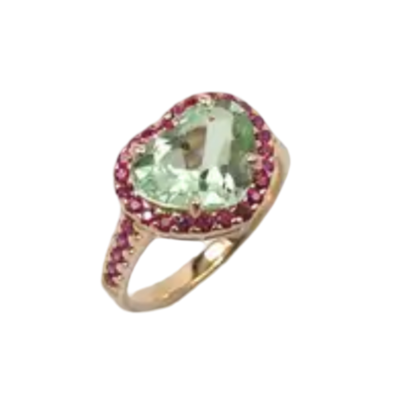 JR0085L - Mint Green Tourmaline with Ruby Ring set in 18K Rose Gold Setting