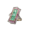JR0348K - Art Deco Emerald, Pink Sapphire, and Diamond Ring Set in 18K Rose Gold Setting