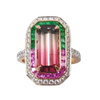 JR0177K - Watermelon Tourmaline with Emerald, Pink Sapphire, and Diamond Ring set in 18K Rose Gold Setting
