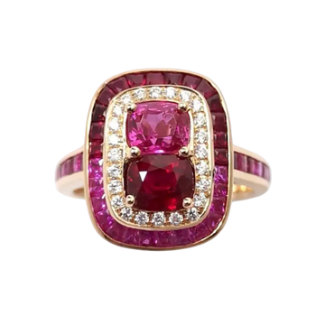 JR0361K - Ruby, Pink Sapphire with Diamond Art Deco Style Ring Set in 18K Rose Gold Setting