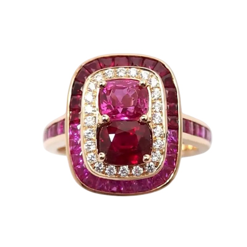 JR0361K - Ruby, Pink Sapphire with Diamond Art Deco Style Ring Set in 18K Rose Gold Setting