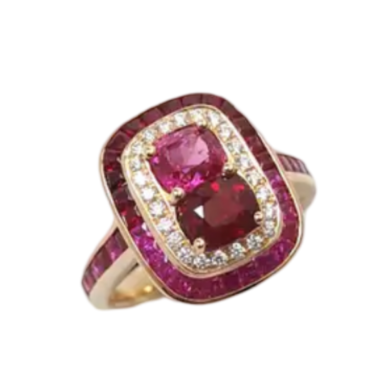 JR0361K - Ruby, Pink Sapphire with Diamond Art Deco Style Ring Set in 18K Rose Gold Setting