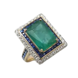 JR0268K - Emerald with Blue Sapphire and Diamond Ring set in 18K Rose Gold Setting