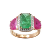JR0334K - Sugarloaf Emerald, Ruby with Diamond Ring set in 18K Rose Gold Setting