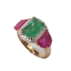 JR0334K - Sugarloaf Emerald, Ruby with Diamond Ring set in 18K Rose Gold Setting