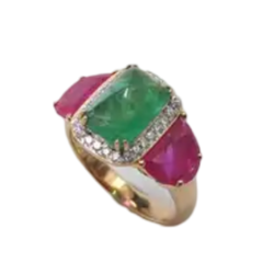 JR0334K - Sugarloaf Emerald, Ruby with Diamond Ring set in 18K Rose Gold Setting