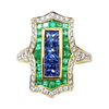 JR0349K - Art Deco Blue Sapphire, Emerald, and Diamond Ring Set in 18K Gold Setting