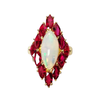JR0283K - Marquise Opal and Ruby Ring Set in 18K Gold Setting