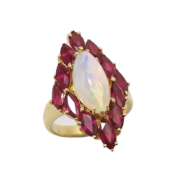JR0283K - Marquise Opal and Ruby Ring Set in 18K Gold Setting