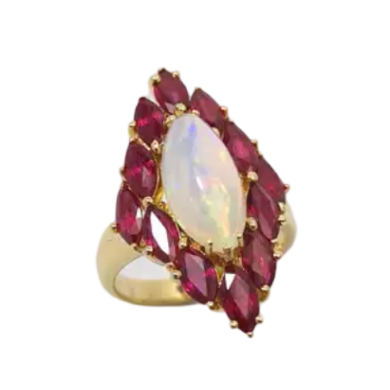 JR0283K - Marquise Opal and Ruby Ring Set in 18K Gold Setting