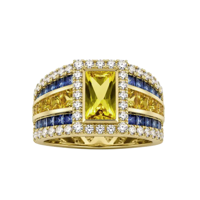 JR0070K - Yellow and Blue Sapphire with Diamond Ring Set in 18K Gold Setting