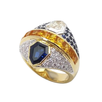 JR0069K - Blue & Yellow Sapphire with Diamond Ring set in 18k Gold Setting