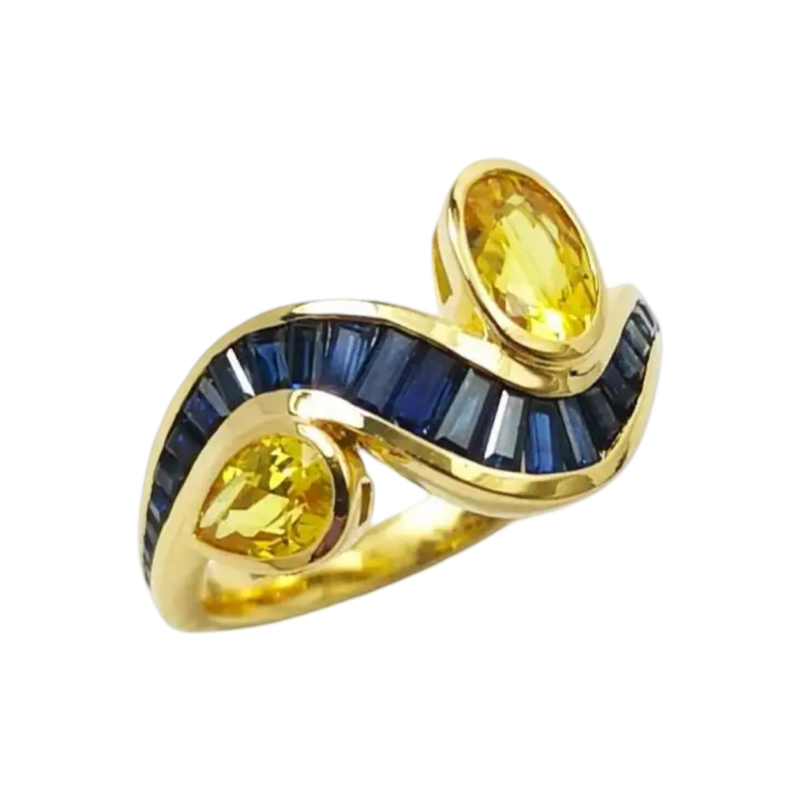 JR0074K - Yellow and Blue Sapphire Ring Set in 18K Gold Setting
