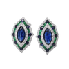 JE0202K - Blue Sapphire, Emerald and Diamond Art Deco Earrings Set in 18K White Gold Setting
